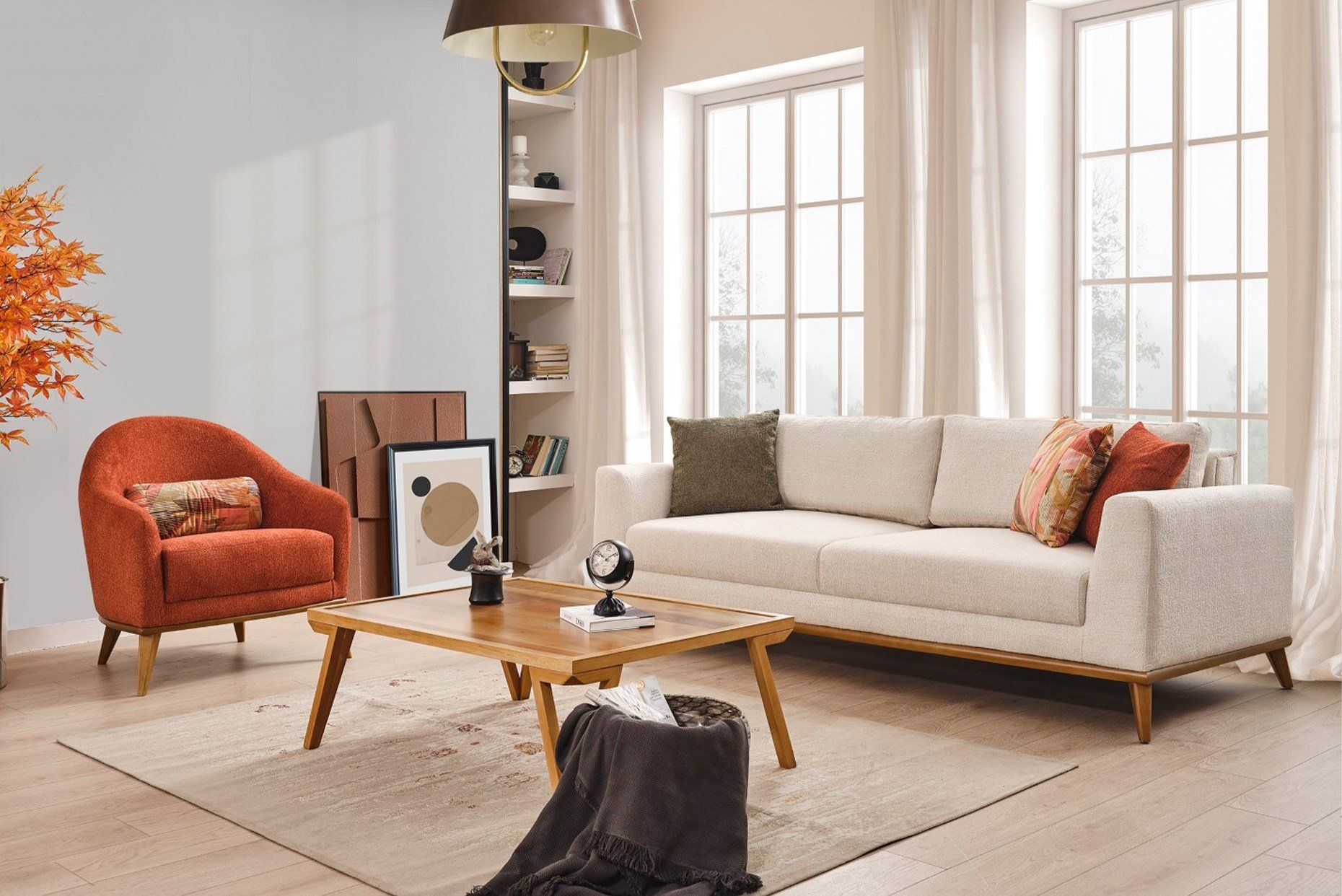 Picture of FSSS003 Beech wood living room set - 3 pieces