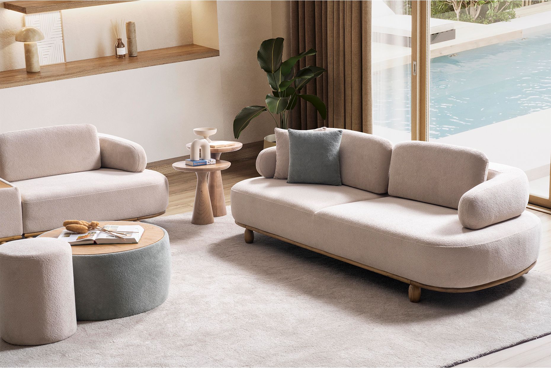 Picture of FSSS006 Beech wood living room set - 3 pieces