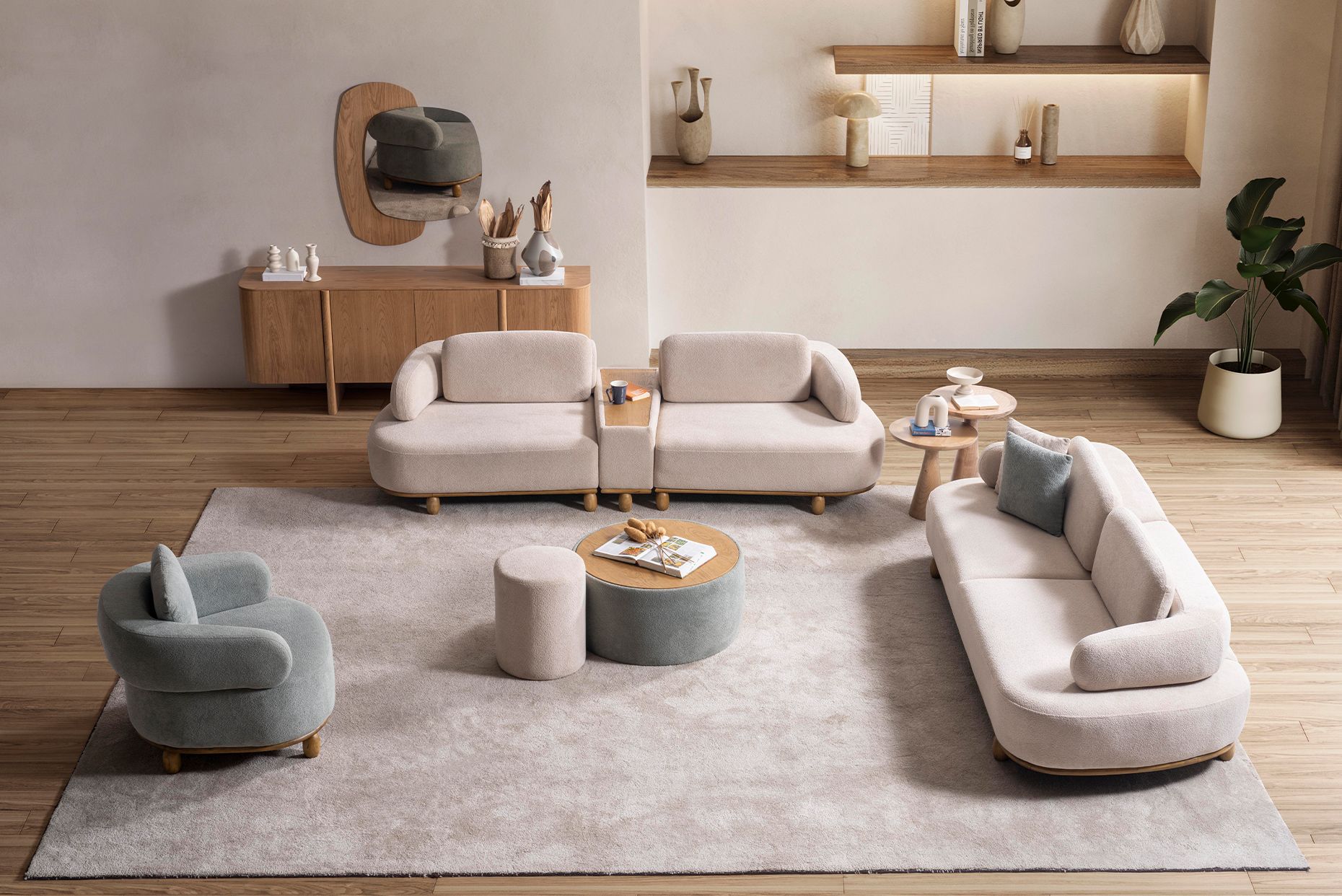 Picture of FSSS006 Beech wood living room set - 3 pieces