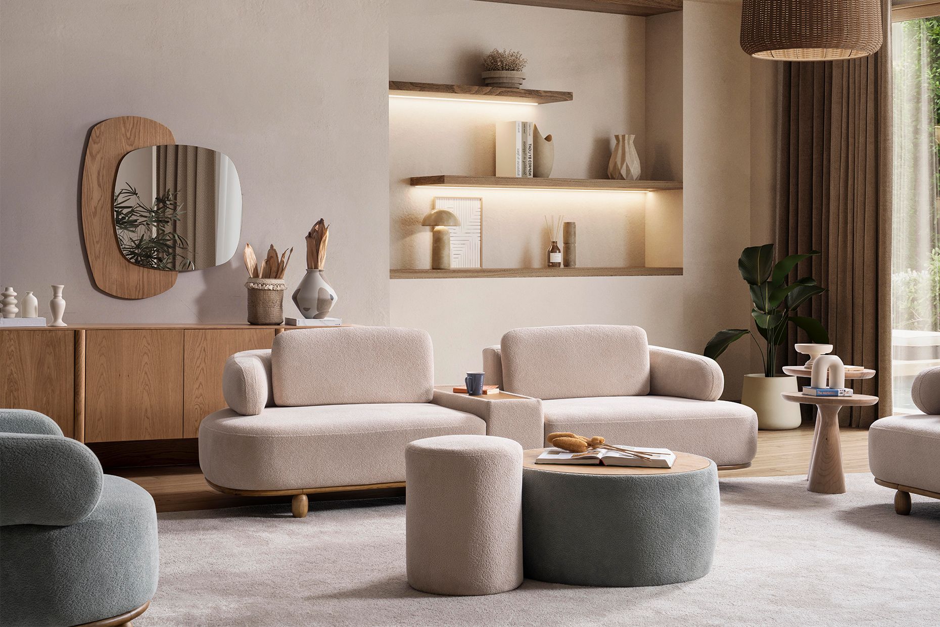Picture of FSSS006 Beech wood living room set - 3 pieces