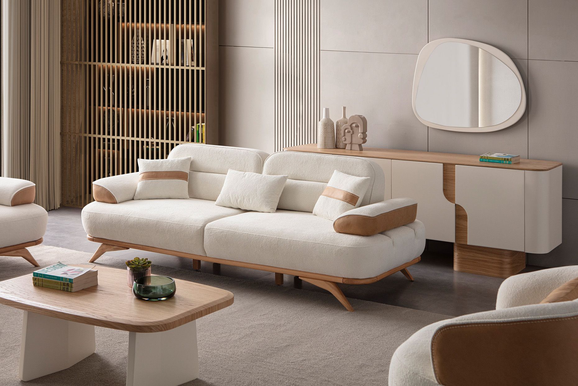 Picture of FSSS009 Beech wood living room set - 3 pieces