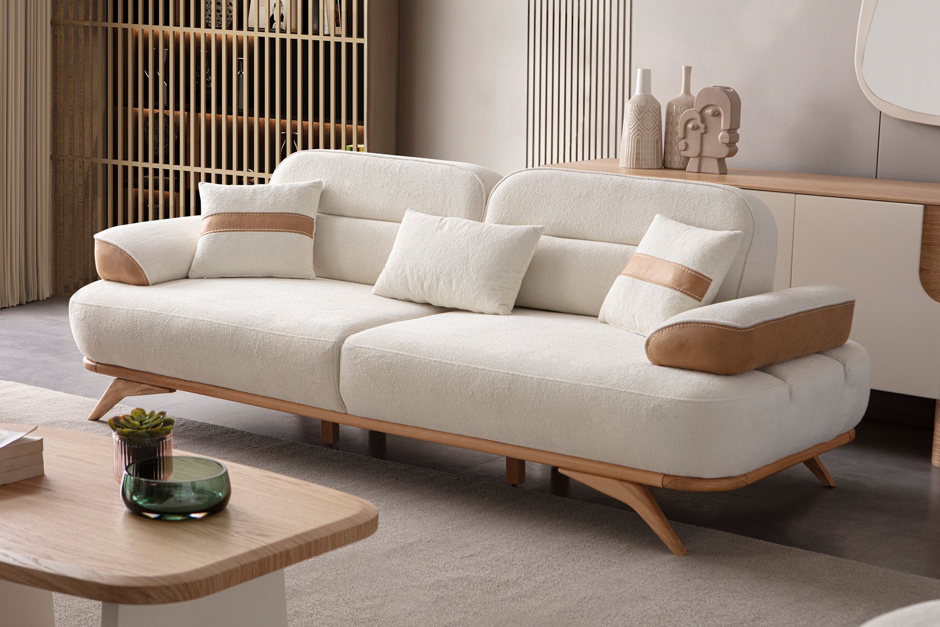 Picture of FSSS009 Beech wood living room set - 3 pieces