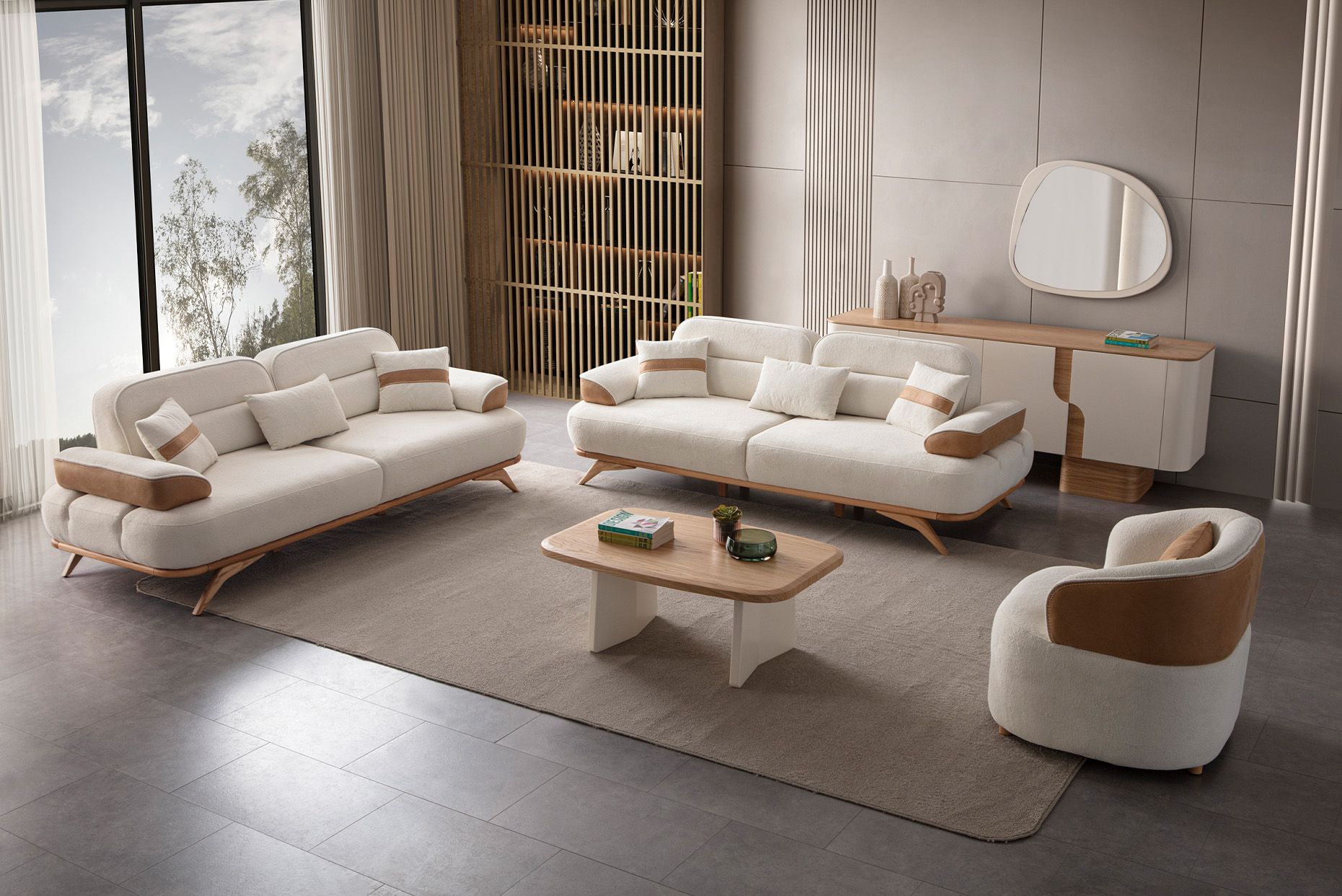 Picture of FSSS009 Beech wood living room set - 3 pieces
