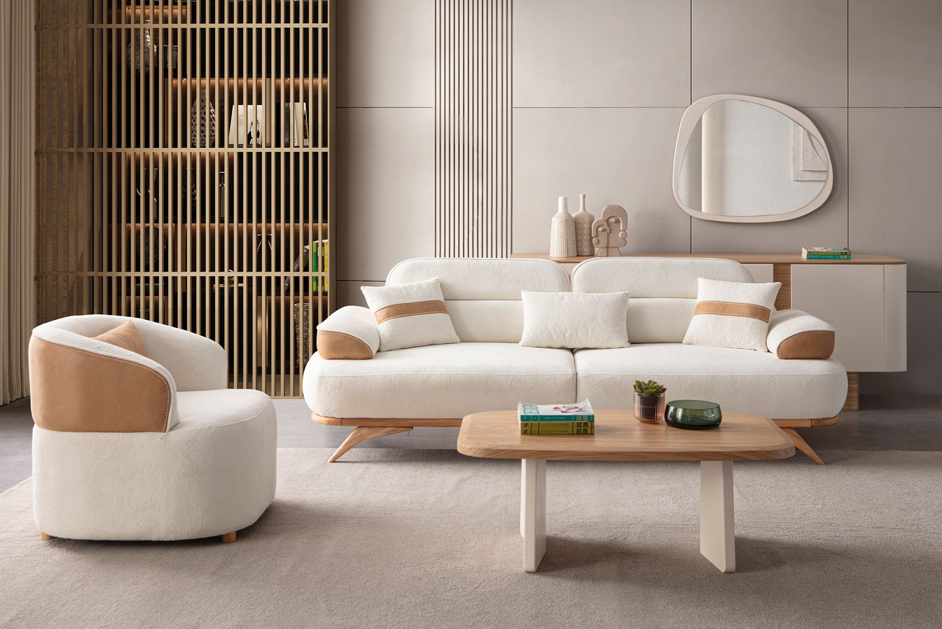 Picture of FSSS009 Beech wood living room set - 3 pieces