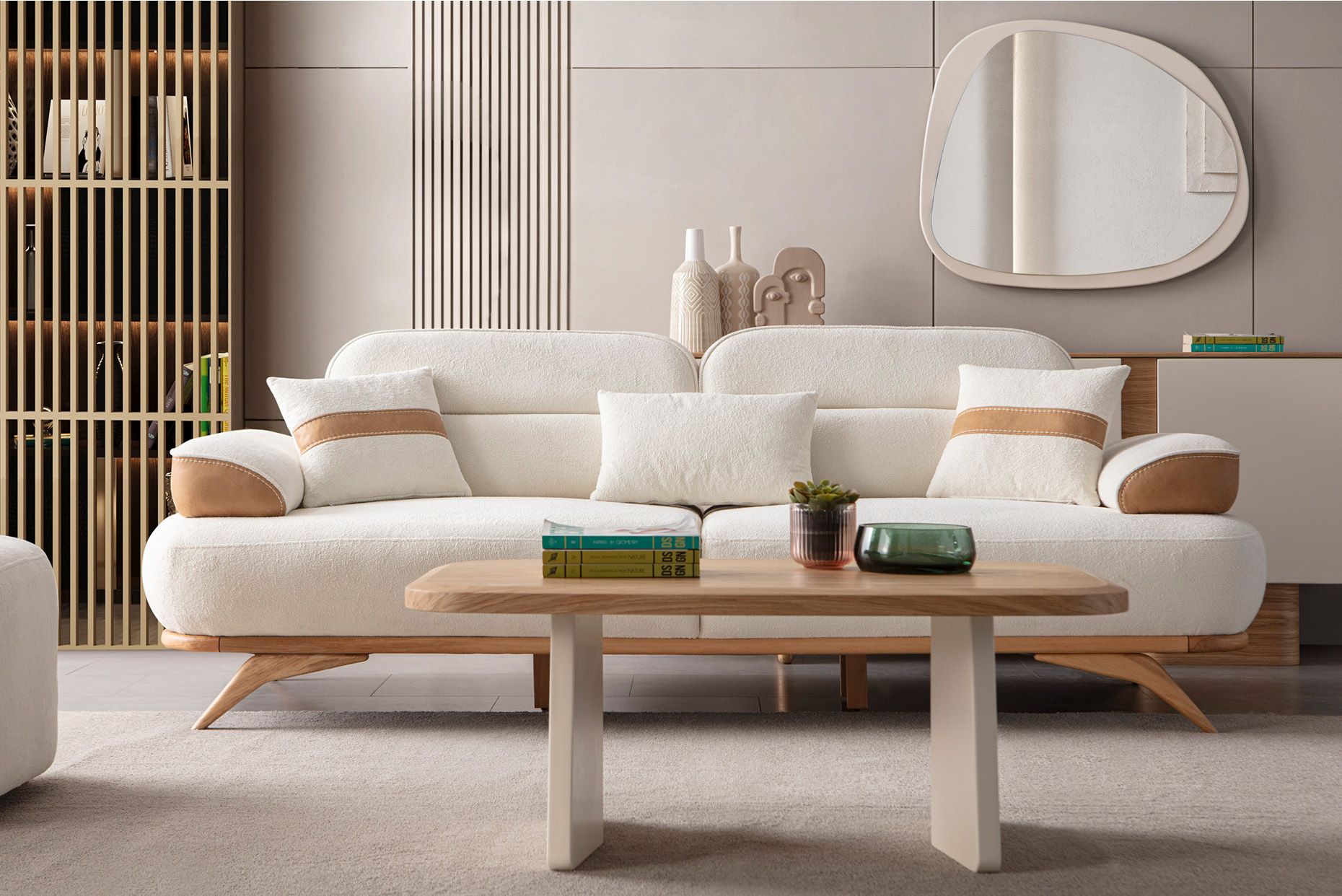 Picture of FSSS009 Beech wood living room set - 3 pieces