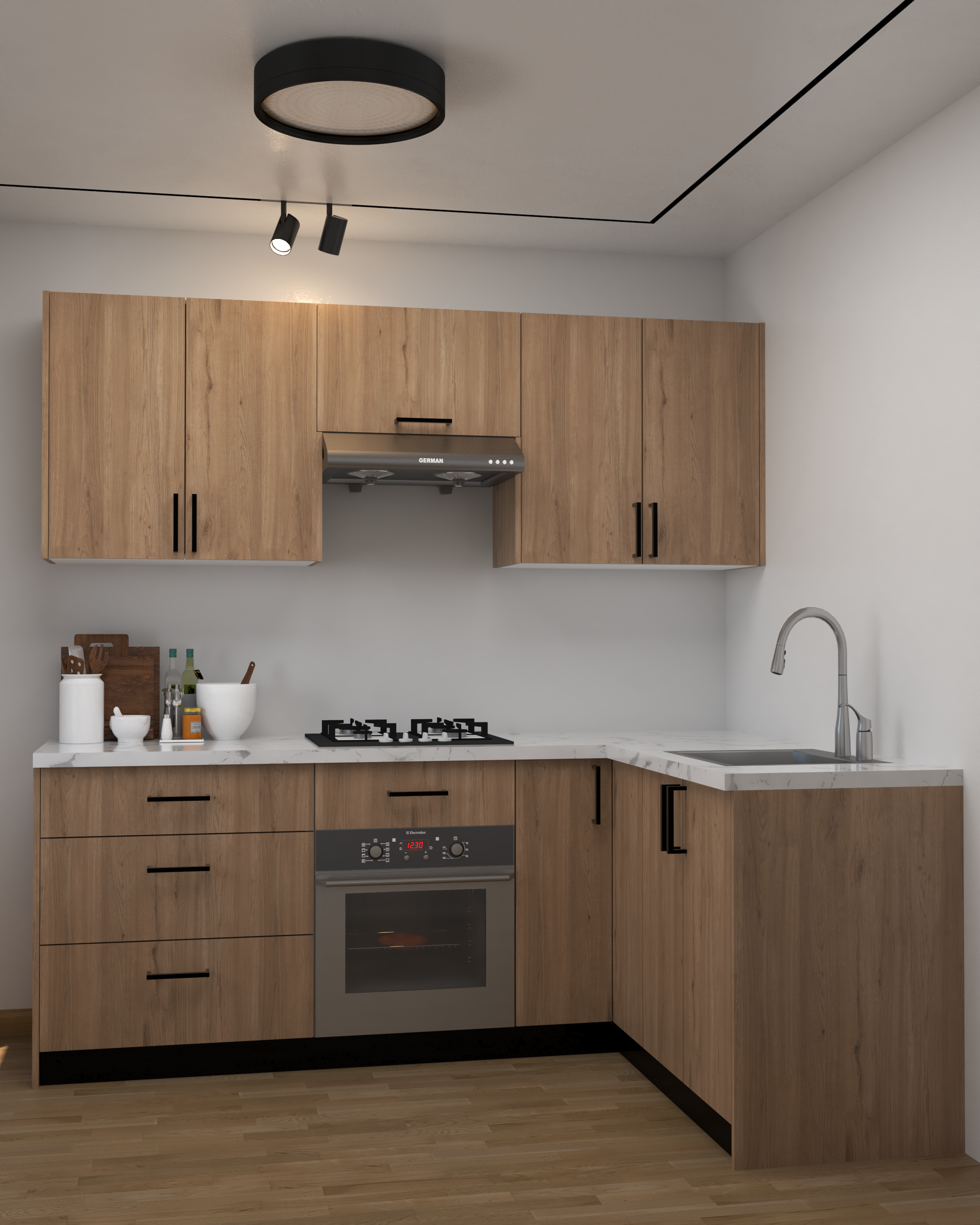 Picture of KSK006- HPL wooden kitchen - 224 cm wood-colored