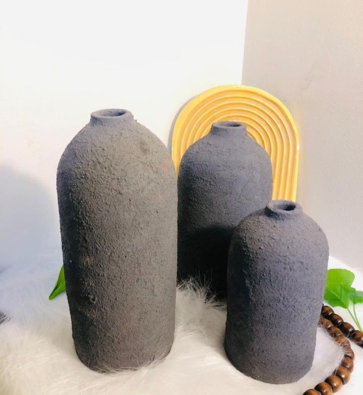 Picture of HHAV009 - Pottery Vase 3 Pieces - Black