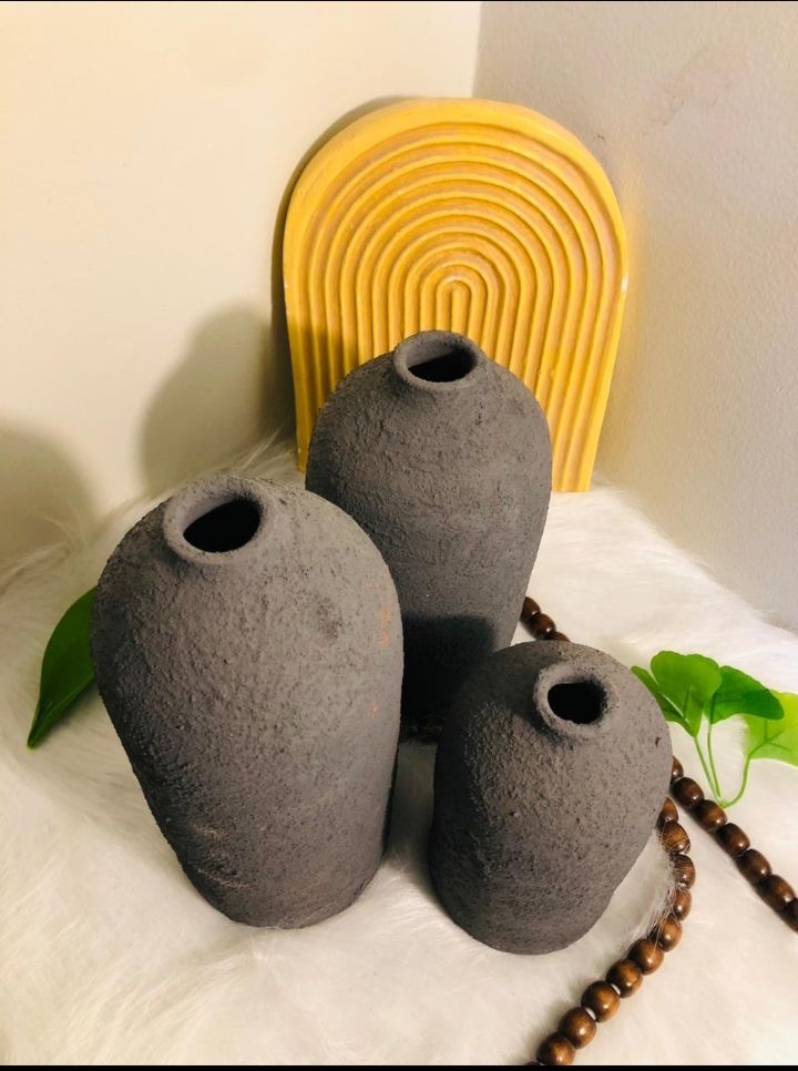 Picture of HHAV009 - Pottery Vase 3 Pieces - Black
