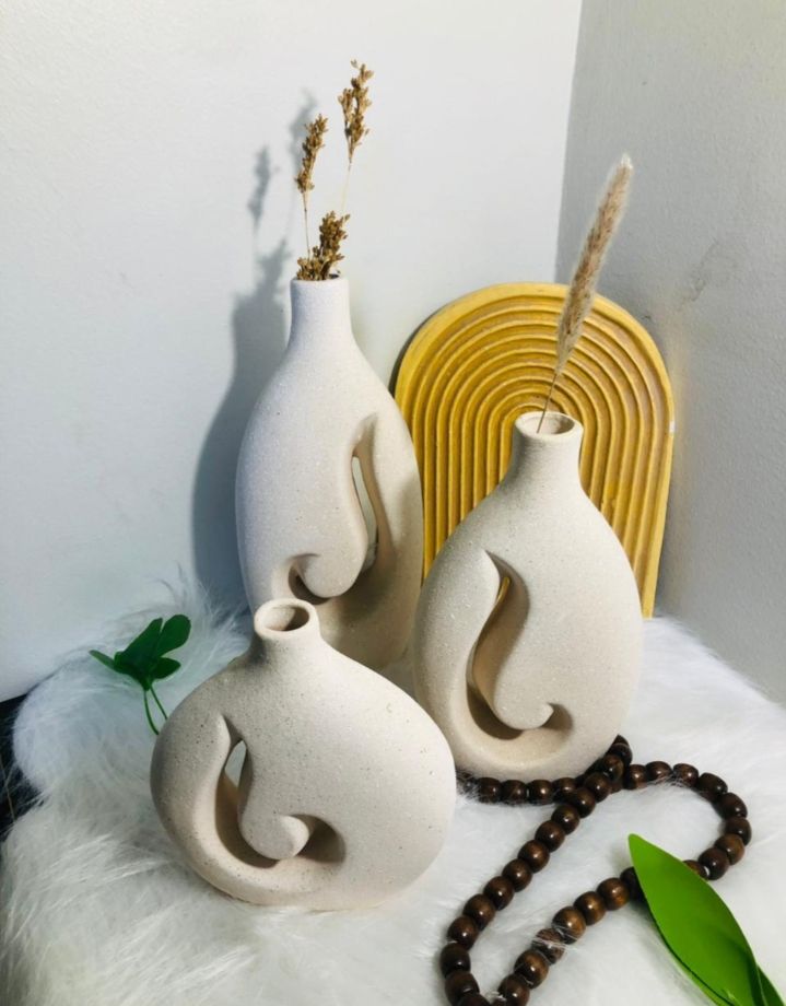 Picture of HHAV0033 - Pottery Vase 3 Pieces - Off-white