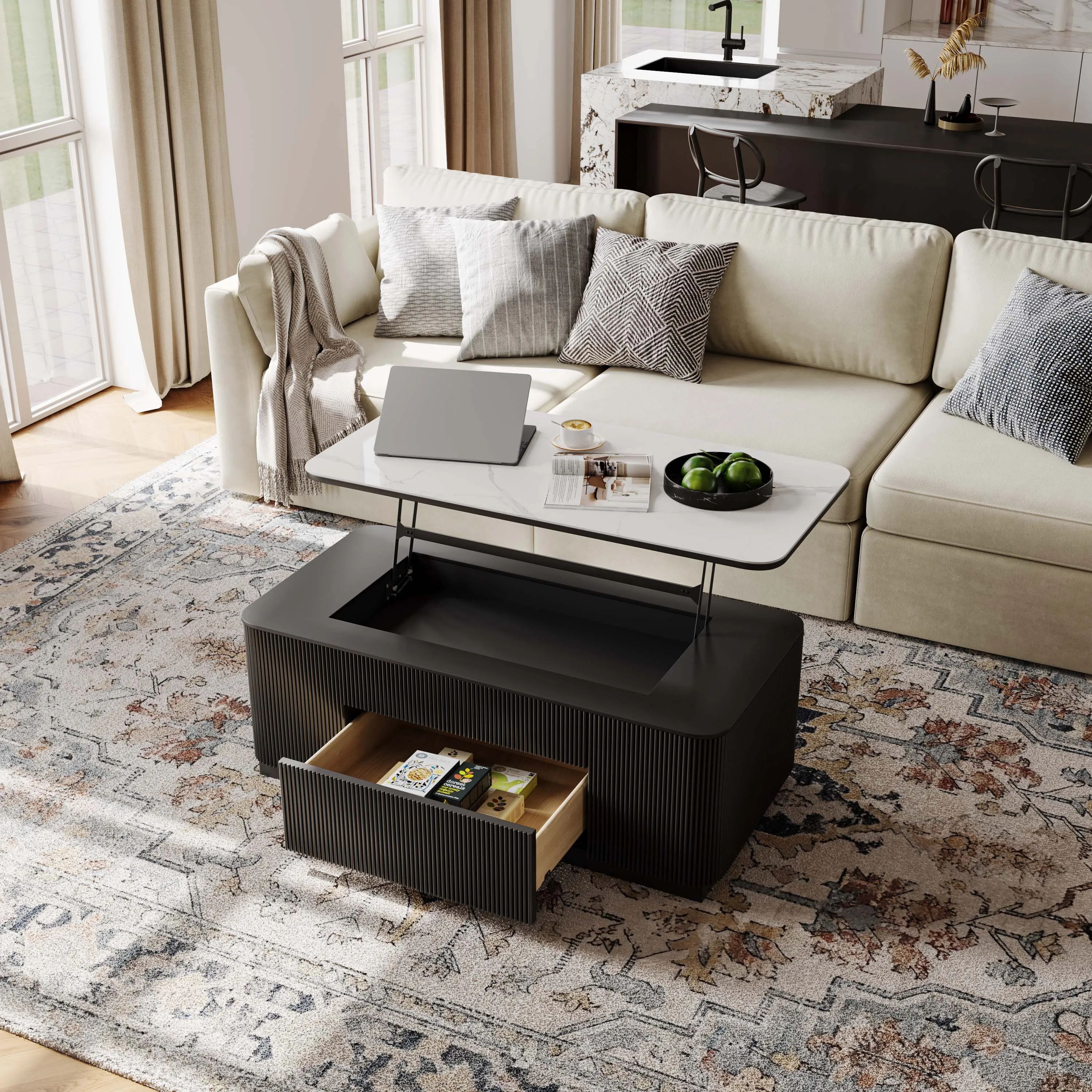 Picture of FTT009 - A central table made of wood, paints, and MDF equipped with a mechanism