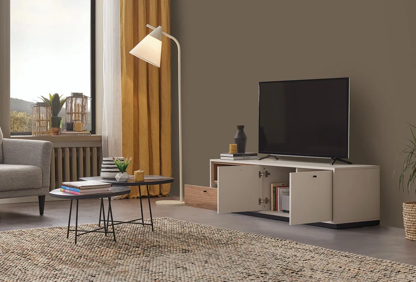 Picture of HUTV006 - Tv unit MDF Off-white wood