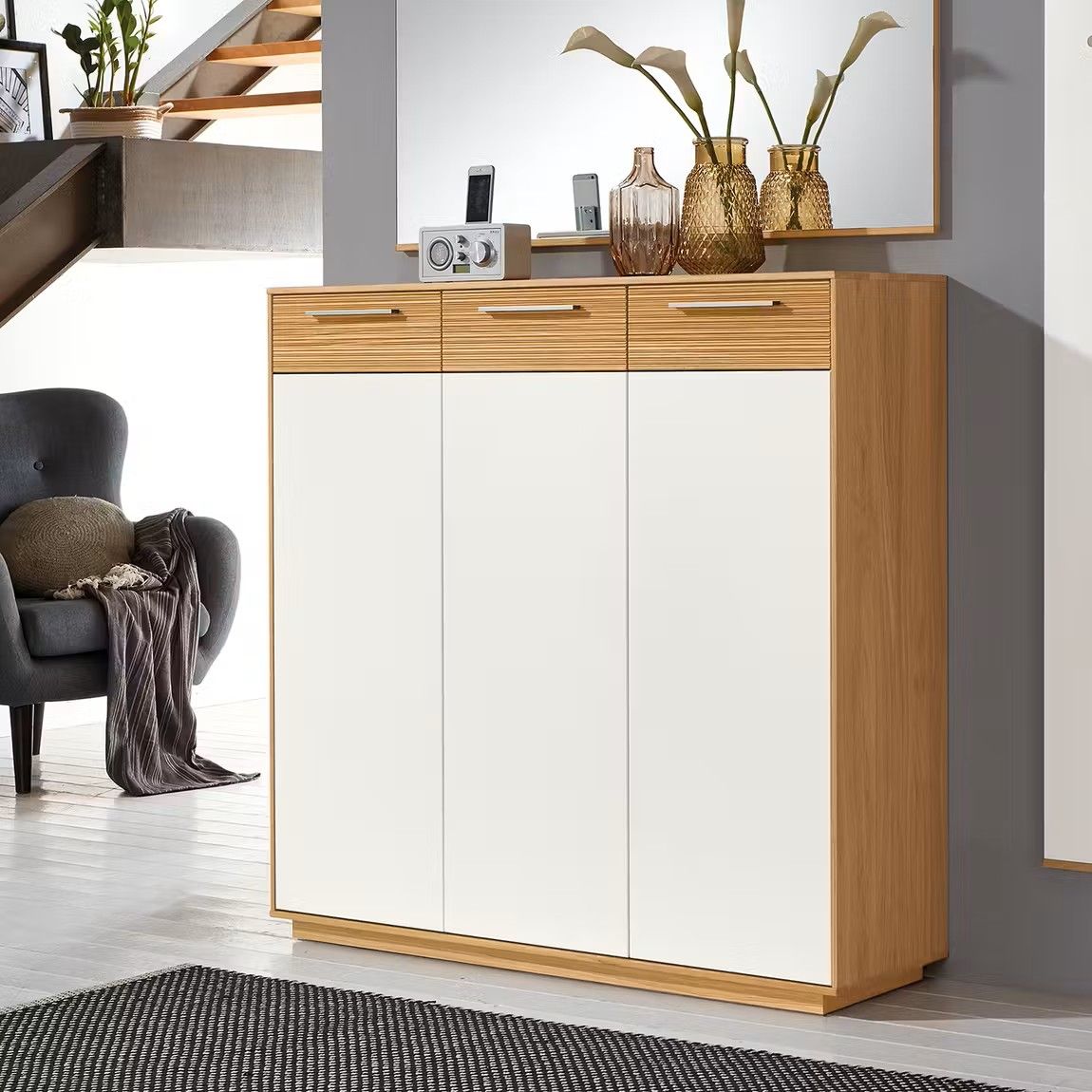 Picture of HSR009 - shoe cabinet in wood and whit MDF