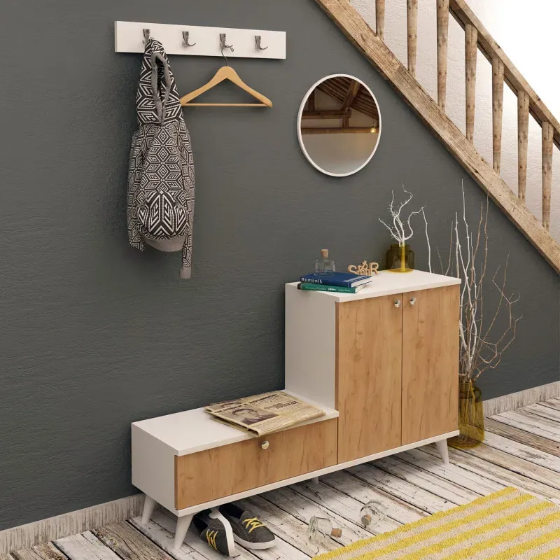 Picture of HSR0011 - shoe cabinet in wooden and white MDF
