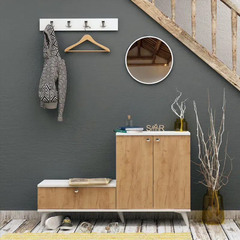 Picture of HSR0011 - shoe cabinet in wooden and white MDF
