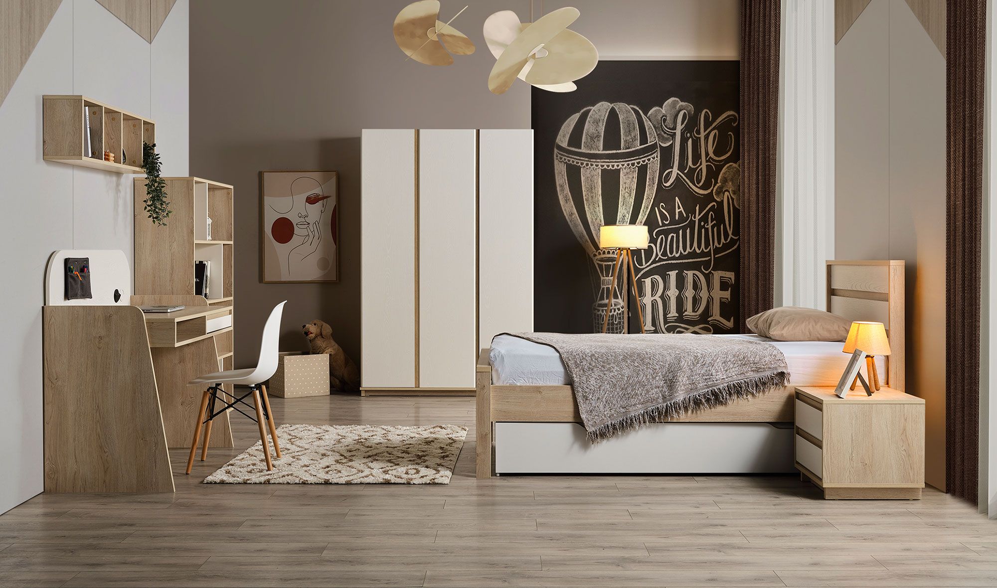 Picture of FBCB002 - Children's bedroom set 6 pieces - white and wooden color