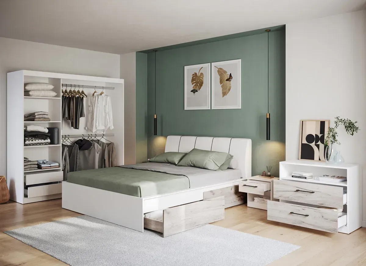 Picture of FBCB009 - Children's bedroom set 4 pieces - white and wooden color